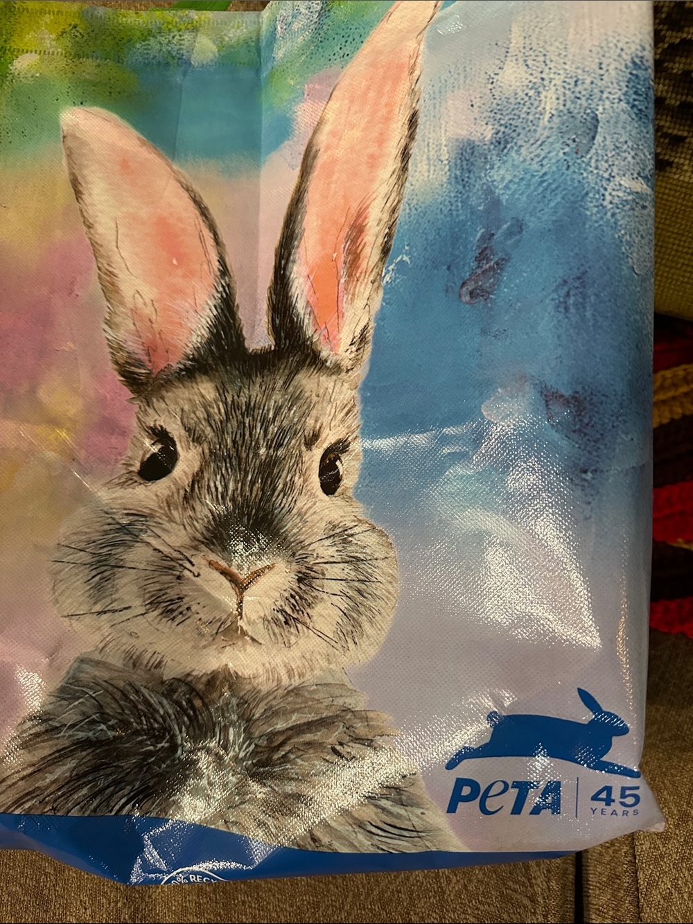 PETA 45th Anniversary Rabbit Reusable Tote Bag Animal Rights Large